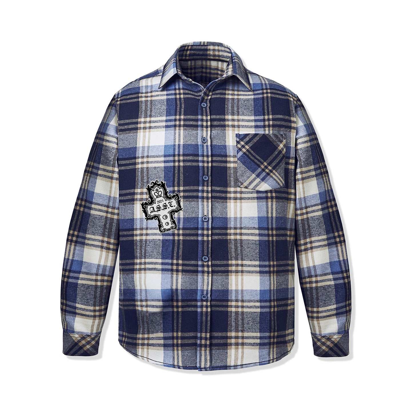 Crown Flannel - Blue/Ecru